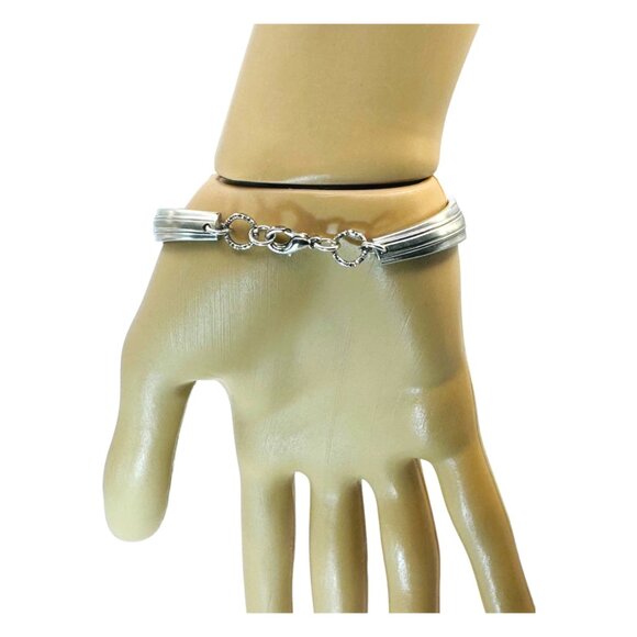 Vintage Artisan Silver Plated Silverware Spoon Bracelet With Western Boot Charm - Picture 9 of 16